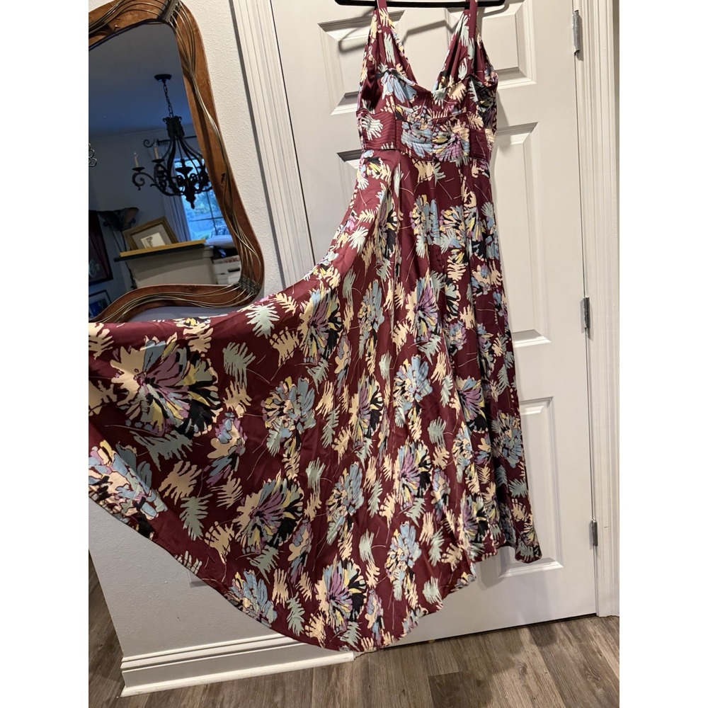 Trashy Diva Bordeaux Ferns Maxi Dress 14 Burgundy Floral Tropical Pin Up